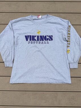 Minnesota Vikings Football NFL Gray Long Sleeve Shirt Men’s XL Y2K Graphic